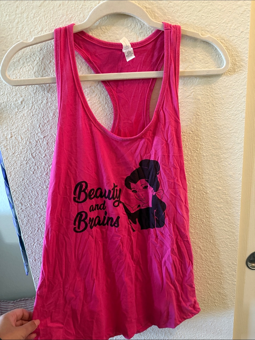 Pink Racerback Tank Top with 'Beauty and Brains' Graphic
